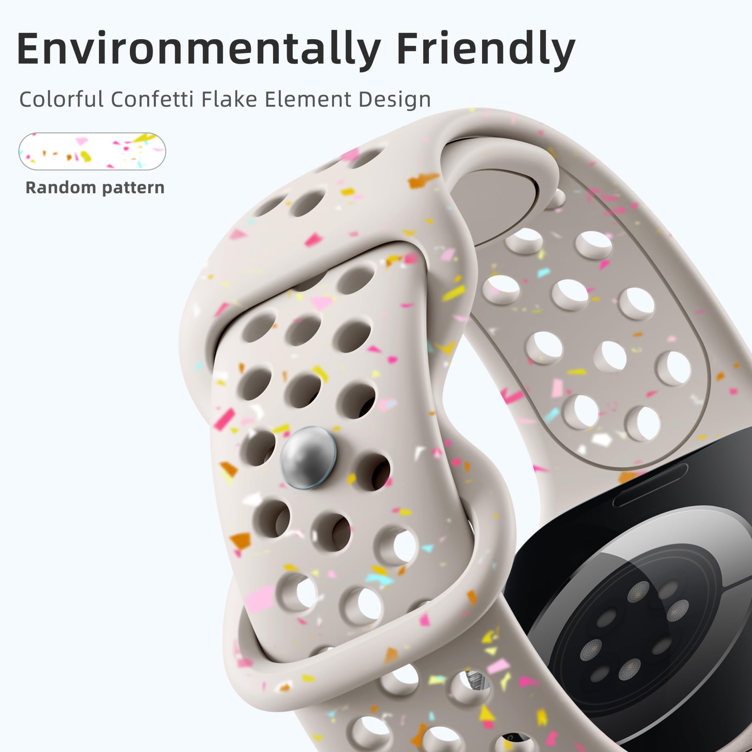 Eco-Friendly Apple Watch Bands for Women & Men - Compatible with iWatch Ultra 2, Series 9/8/7/6/5/4/3/SE (38mm/40mm/41mm/42mm/44mm/45mm/49mm) - Breathable Sport Replacement Strap for Workouts, Running & Daily Wear