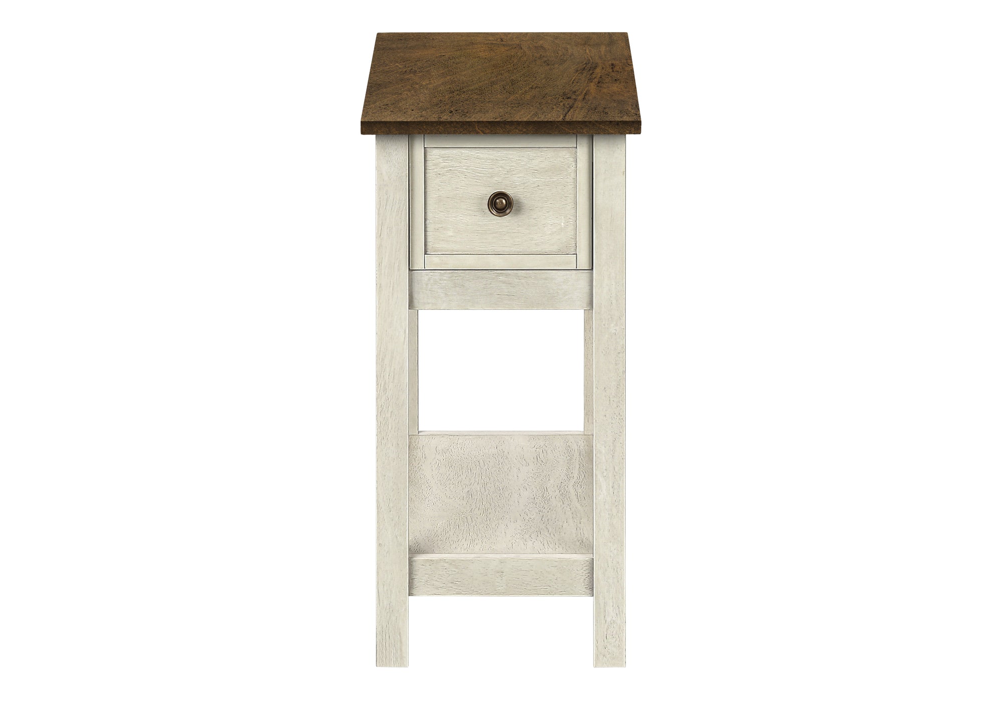 Elegant Duo-Tier Accent Table - Antique White & Brown Veneer Transitional End Table with Storage Drawer | Perfect for Living Room, Bedroom & Office Decor