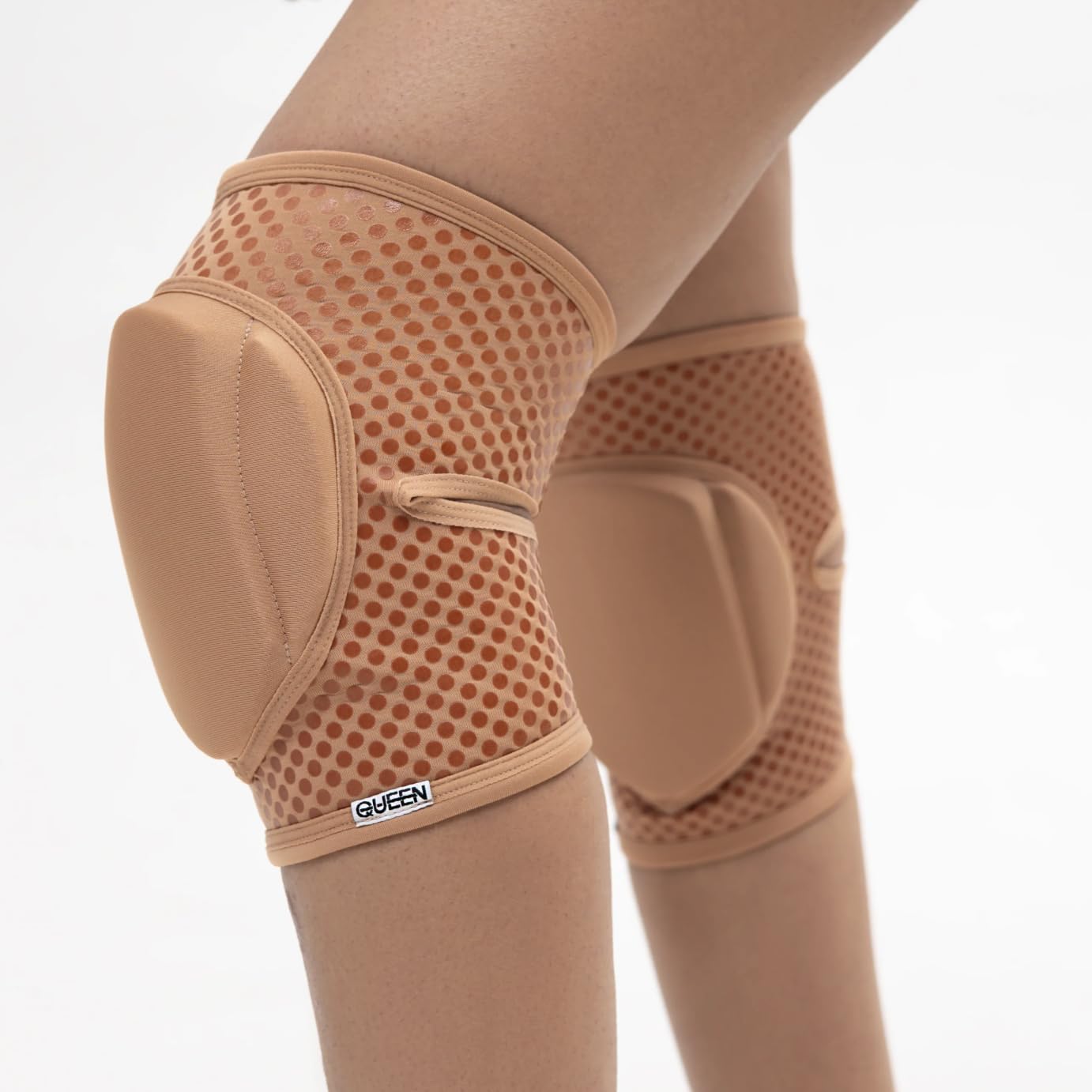 Queen Wear Nude Caramel Grip Knee Pads for Pole Dancing, Ballet, Modern Dance & Indoor Sports - Comfortable Knee Protection for Women (Large) - Perfect for Dance Studios, Gym Workouts & Fitness Training