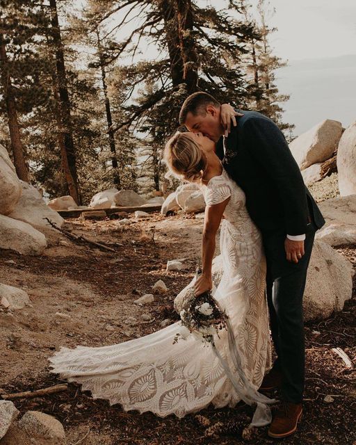 BHLDN Ludlow Wedding Gown - Elegant Lace Bridal Dress for Bride, Perfect for Church Ceremony & Outdoor Wedding Photos