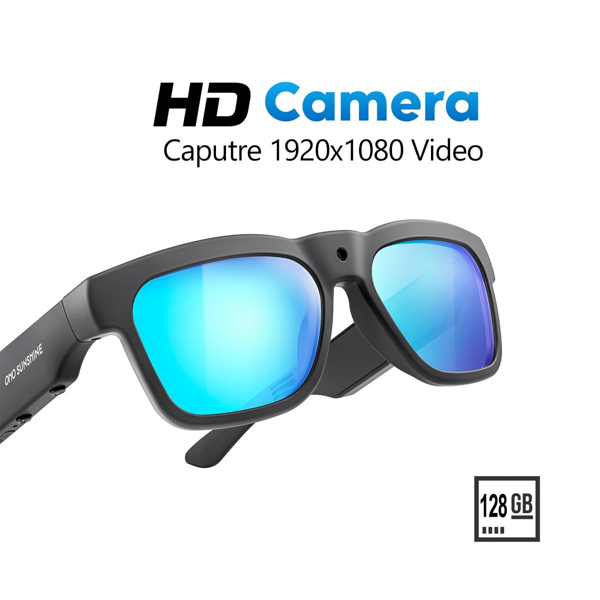 OhO 128GB Smart Glasses with Full HD Camera & Open Ear Bluetooth Speaker - Polarized UV400 Lenses for Men & Women - Perfect for Running, Cycling, Hiking & Outdoor Activities