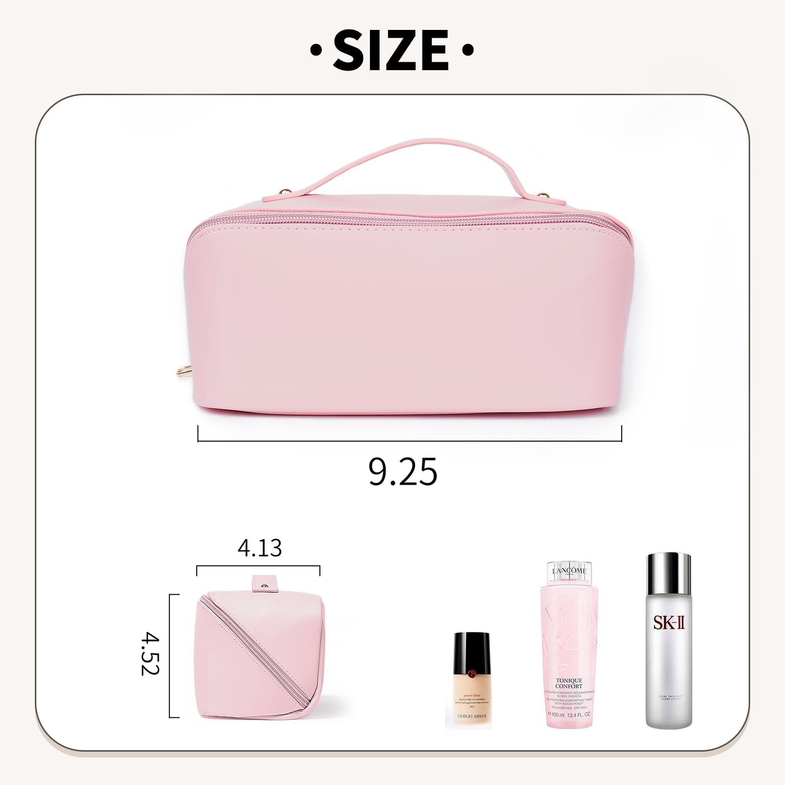 **Pink Travel Makeup Bag for Women - Large Capacity Cosmetic Organizer with Fixed Compartments & Wide Opening, Perfect for Travel, Gym, or Daily Essentials Storage**