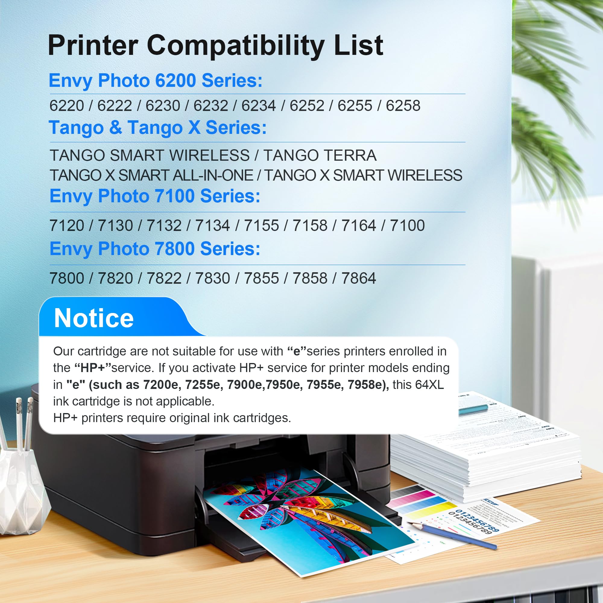 HP 64XL Ink Cartridge Replacement - 2 Pack Compatible with Envy Photo 7855/7858/6252/6255/7800/7100/7155/7158 & Tango Series Printers - High Yield Printing for Home Office & Photo Projects