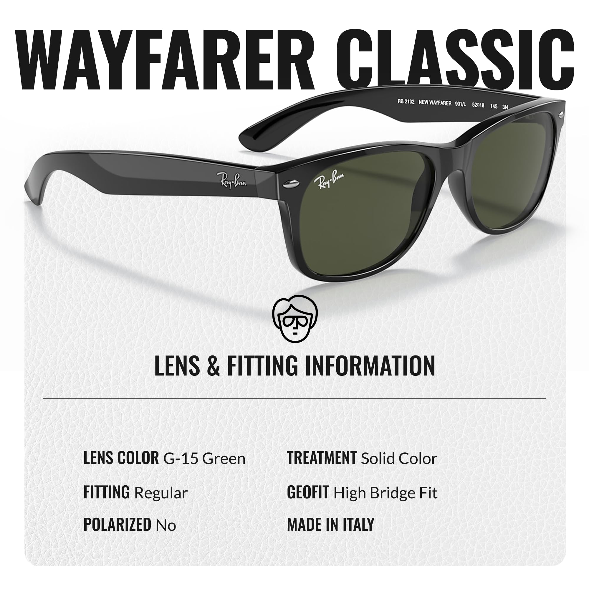 Ray-Ban RB2132 New Wayfarer Classic Square Sunglasses with Eyewear Kit - High Bridge Fit - UV Protection - Polarized Lenses - Perfect for Driving, Beach & Outdoor Activities