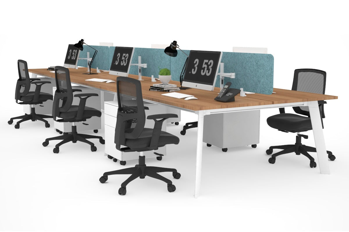 6-Person Workstation with White Frame - 1600L x 800W Office Desk with Cable Management Scallop | Ideal for Collaborative Workspaces, Home Offices & Coworking Environments