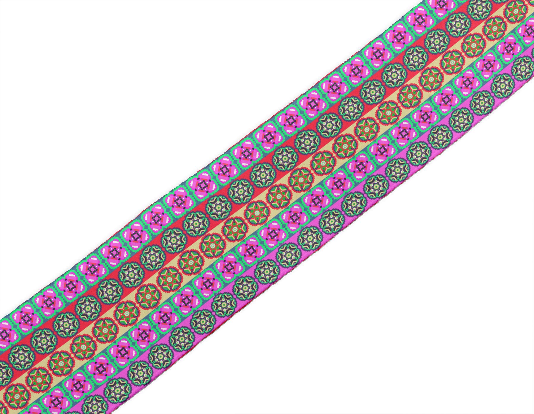 Purple Stripe & Mandala Floral Printed Dupion Fabric Lace Trim - 9 Yard x 4 Inch Sewing Border Ribbon for DIY Crafts, Home Decor, and Clothing Embellishment