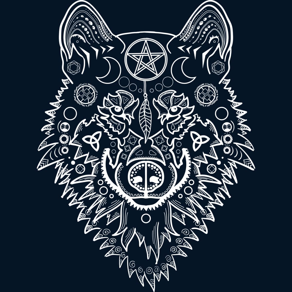 Design By Humans Men's Tribal White Wolf Graphic T-Shirt by WitchyStuff4me - Soft Cotton Tee for Casual Wear, Street Style & Outdoor Adventures