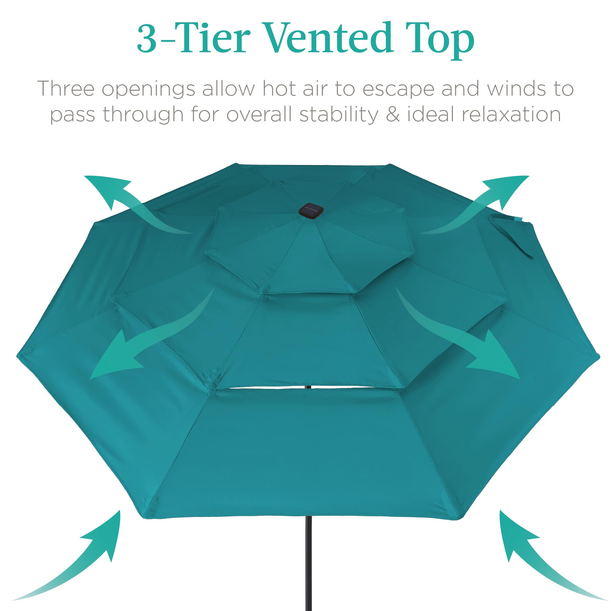 Best Choice Products 10ft 3-Tier Solar Patio Umbrella with 24 LED Lights - Adjustable Tilt & Easy Crank - Outdoor Sun Shade for Backyard, Deck, Poolside - Perfect for Summer BBQs, Beach Parties & Garden Relaxation