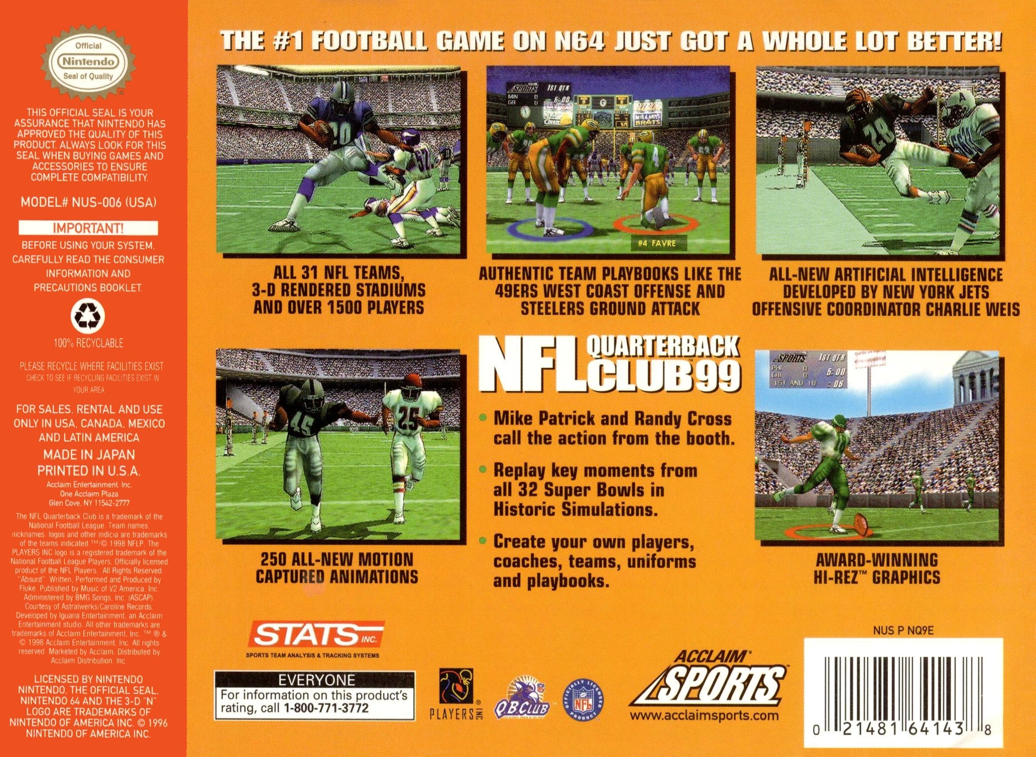 NFL Quarterback Club 99 Football Video Game - Classic Sports Simulation for PC & Console | Perfect for NFL Fans & Retro Gaming Enthusiasts