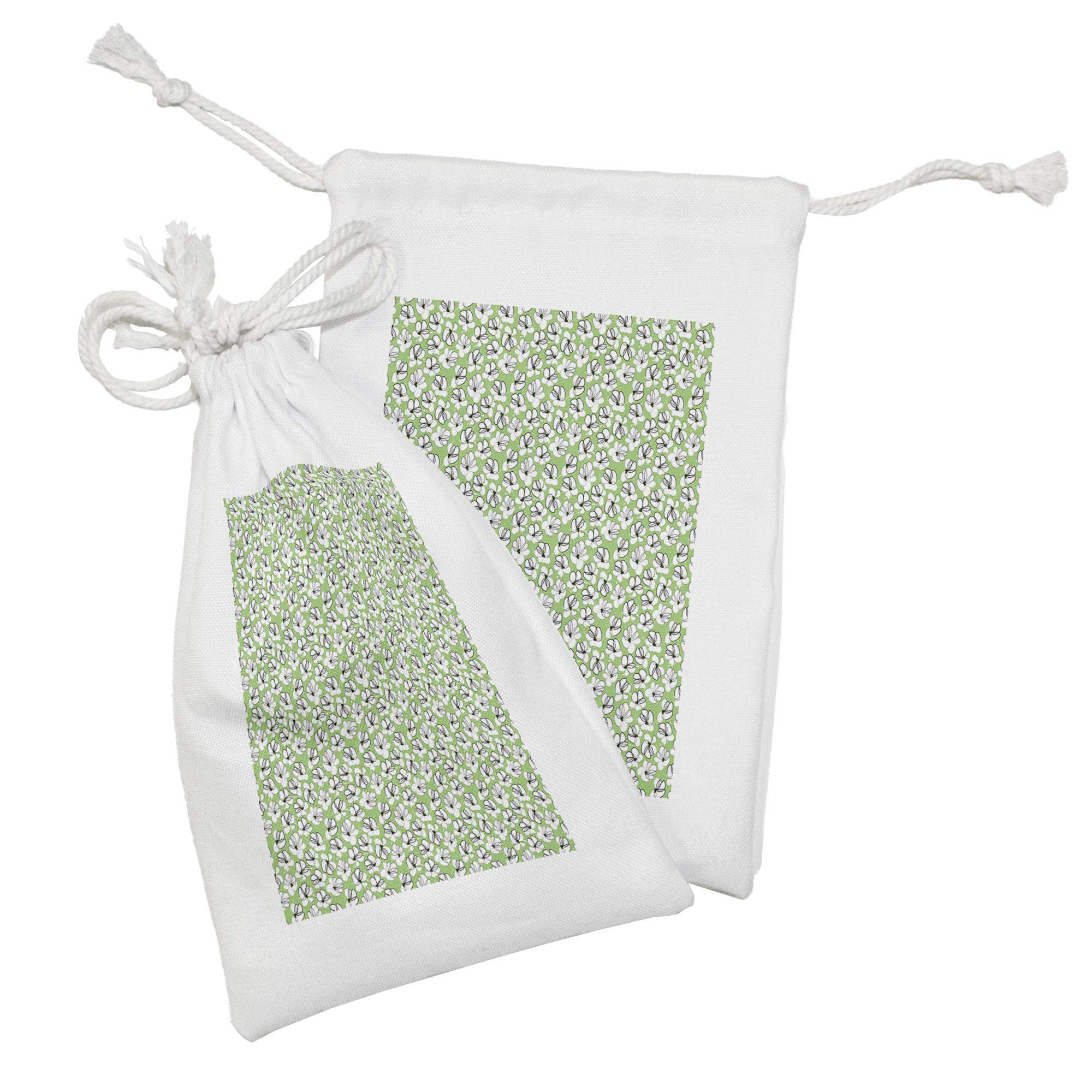 Ambesonne Floral Fabric Pouch Set of 2 - Modern Summer Petals Design with Grunge Strokes, Small Drawstring Bags for Toiletries, Masks & Favors (9