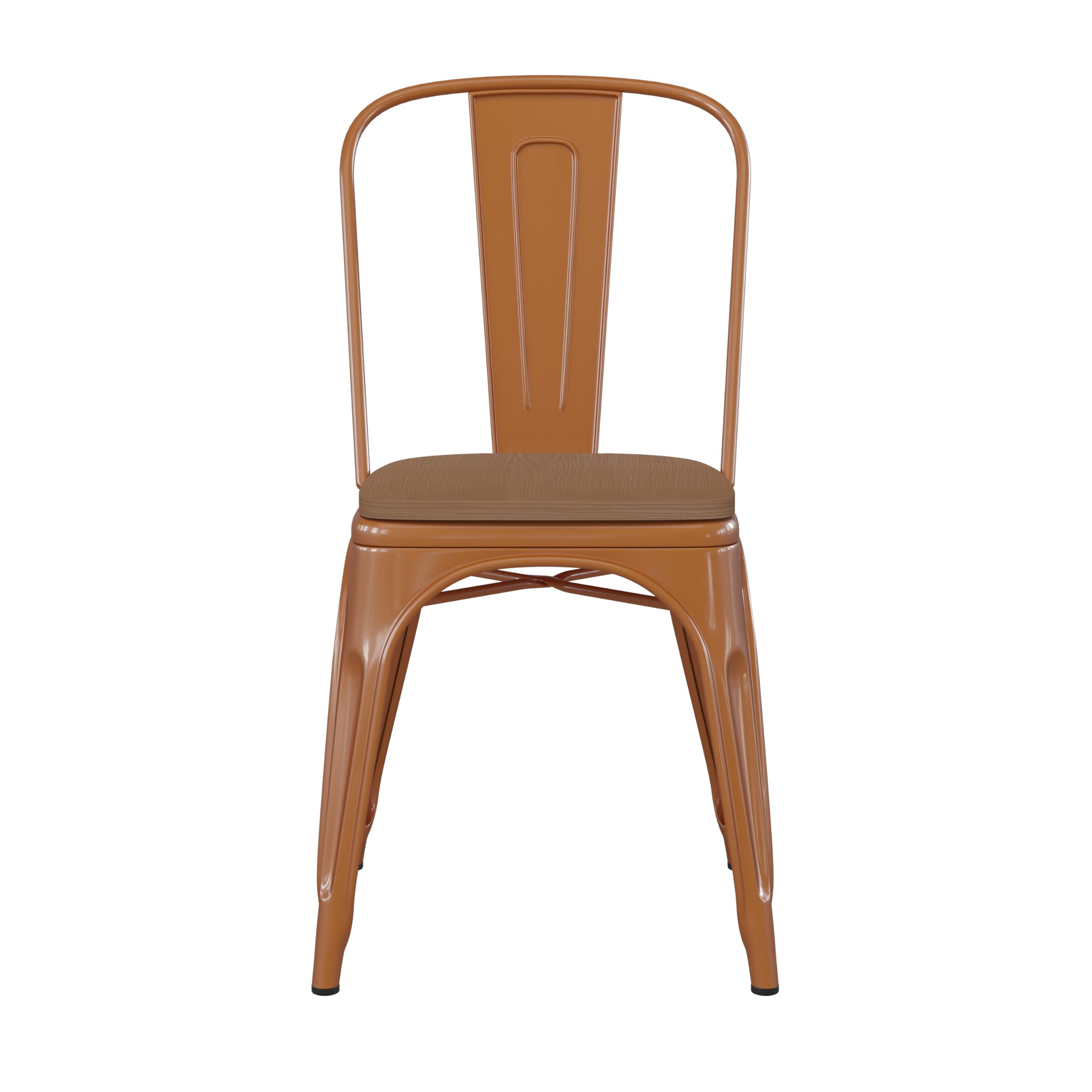 Commercial Stackable Chairs for Indoor & Outdoor Use - Durable Orange Metal Frame with Comfortable Teak Poly Resin Seat - Rounded Edges for Comfort - Perfect for Restaurants, Cafes, Events & Patio Seating