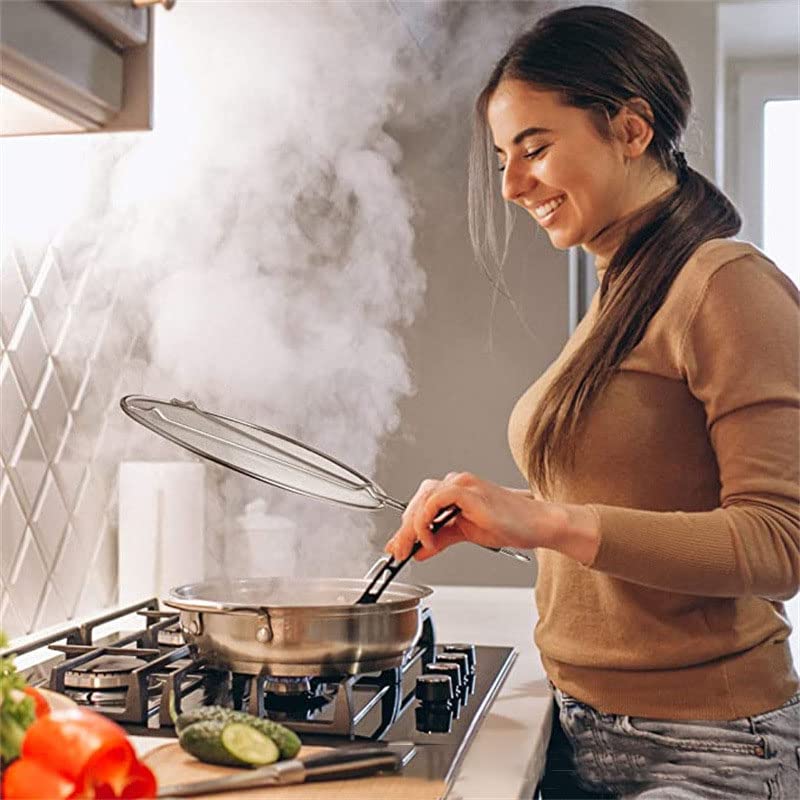15 Inch Stainless Steel Splatter Screen for Frying Pan - Large Grease Splatter Guard with Fine Mesh - Keep Kitchen Clean & Prevent Burns While Cooking Bacon, Eggs, or Deep Frying