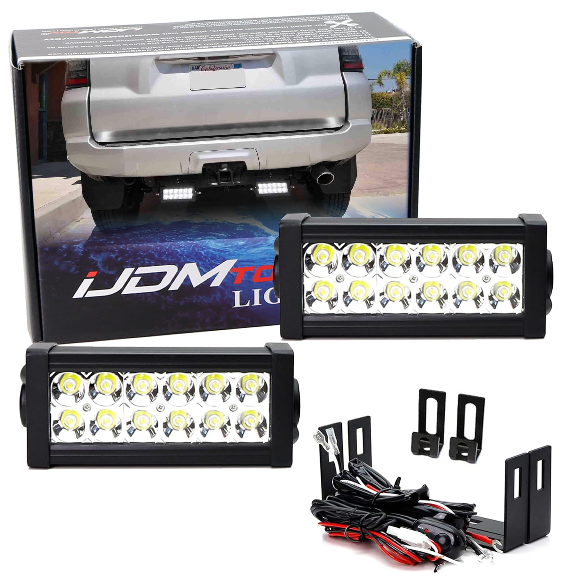 iJDMTOY Rear Bumper Mount LED Reverse Light Bars - 36W High Power LED Work Lights for 2014-2022 Toyota 4Runner - Includes (2) LED Light Bars, Mounting Brackets & Wiring Kit - Perfect for Off-Roading, Camping & Nighttime Backing Safety