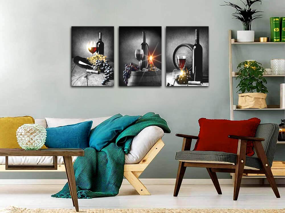 Modern Wine & Grape Wall Art Canvas Print - Kitchen & Home Decor Painting for Living Room, Dining Room, Bedroom | Ready to Hang Framed Picture for Housewarming Gift