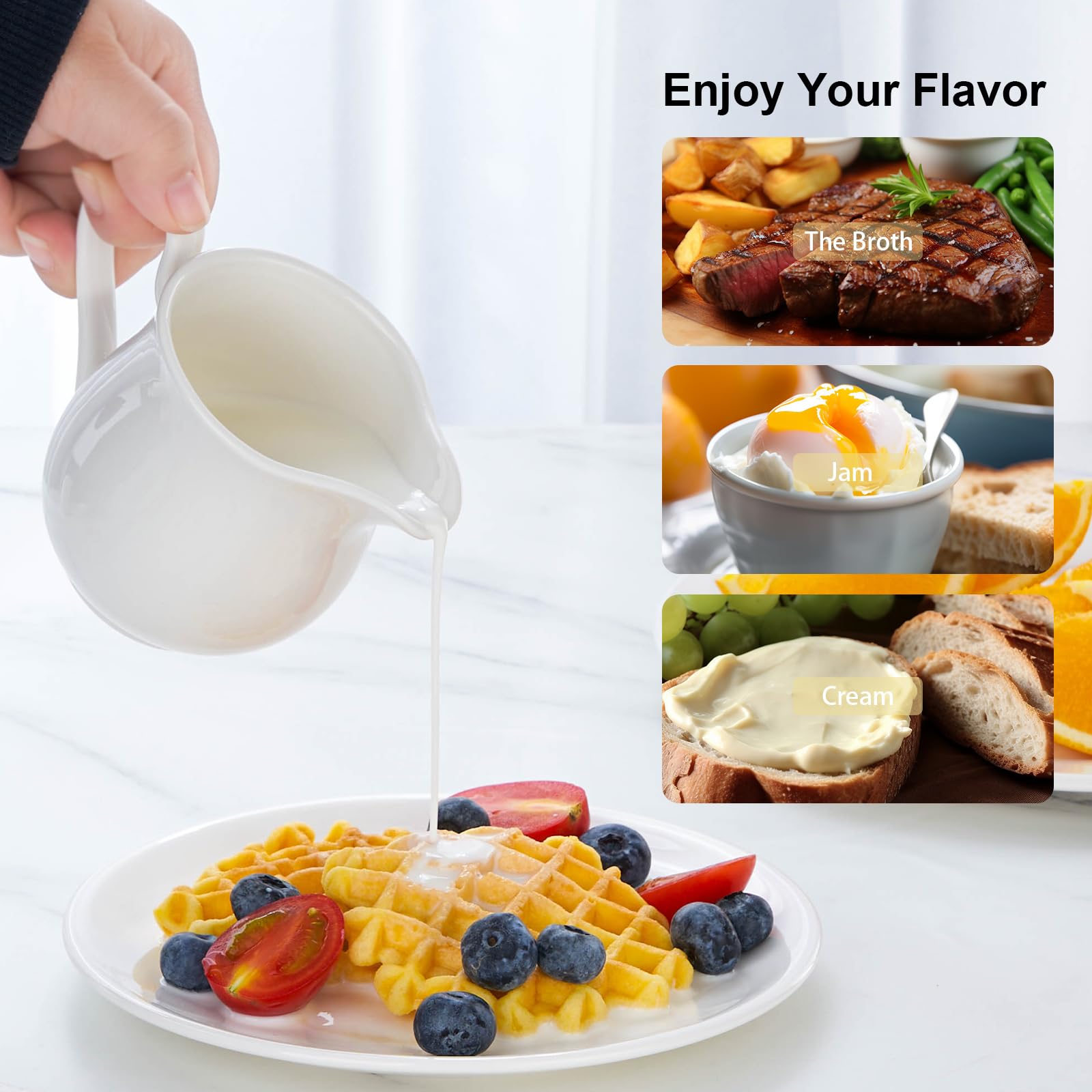 White Ceramic Creamer Pitcher with Handle - 8 oz Coffee & Milk Creamer for Kitchen - Perfect for Serving Coffee, Tea, Hot Chocolate & Sauces