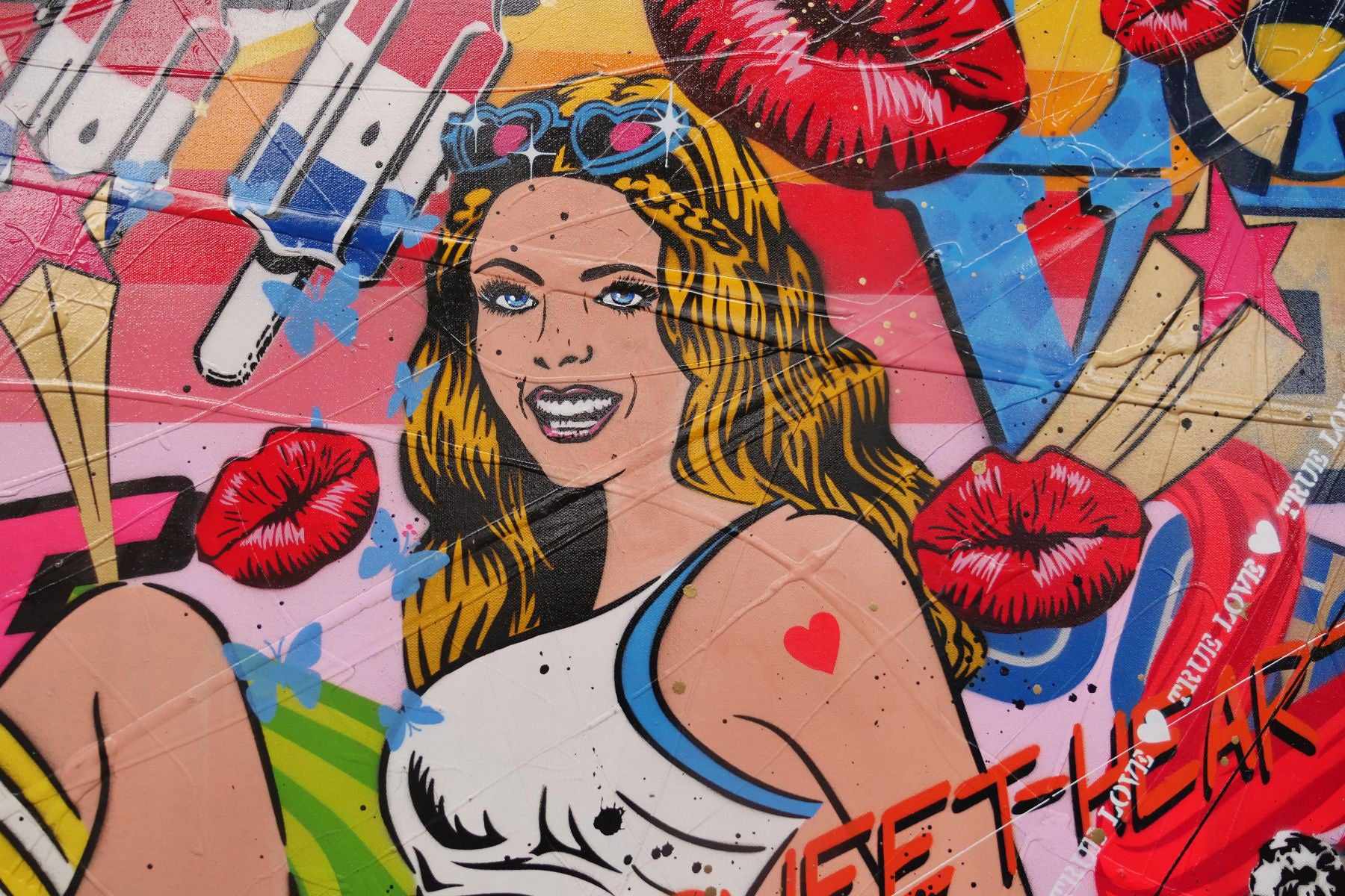 Vibrant Roller Skate Girl Textured Urban Pop Art Painting - 140cm x 100cm Wall Decor for Living Room, Bedroom & Skate Shop