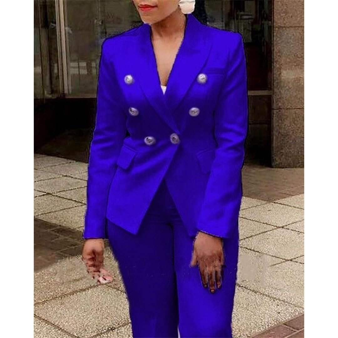 Women's Double Button Blazer & Pants Suit Set - 2 Piece Formal Outfit for Office, Business, and Special Occasions