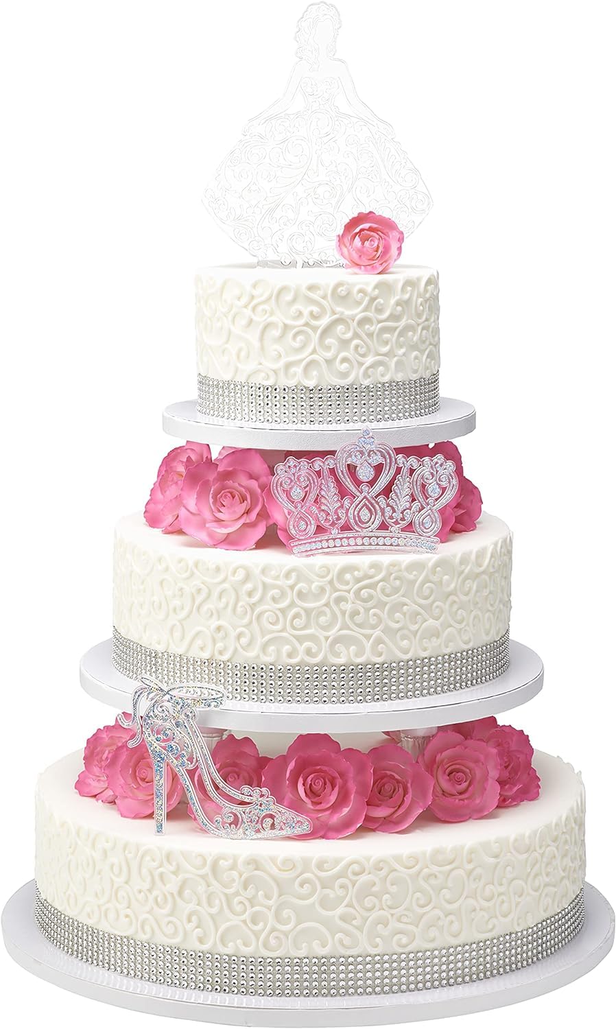 DecoPac Quinceanera Cake Topper Set - 3-Piece Glitter Silver Cake Decorations for Sweet 15 Birthday Parties & Special Celebrations