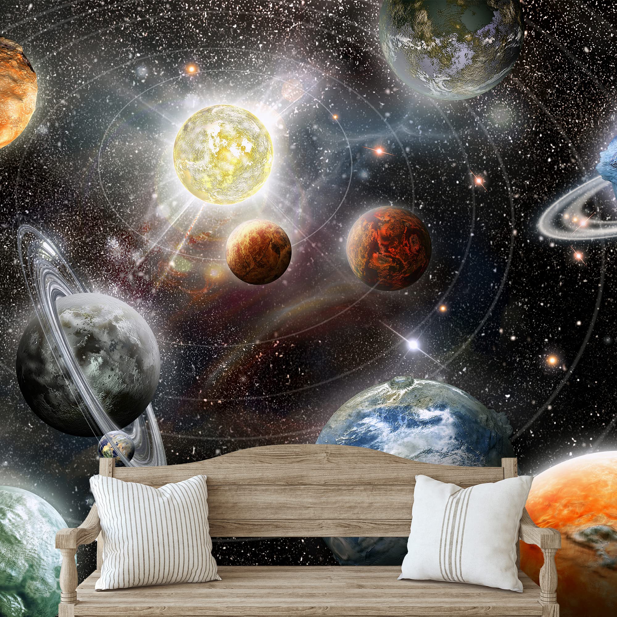 Removable Wallpaper for Bedroom - Giant Universe & Planets Peel and Stick Wall Mural (66x96 inches) - Perfect for Kids Room, Nursery, or Home Decor
