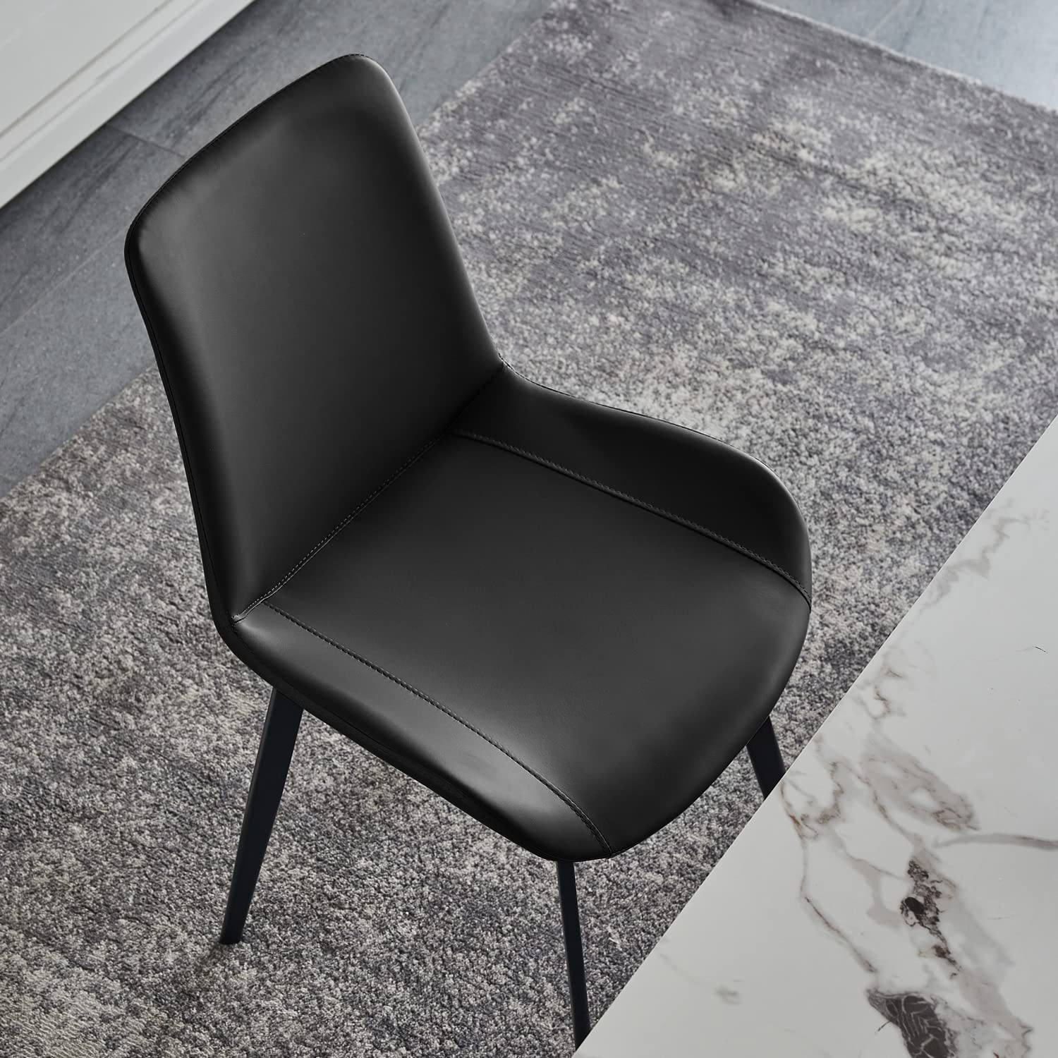 Seonyou 4-Piece Black Faux Leather Dining Chairs Set - Mid Century Modern Kitchen & Dining Room Chairs with Metal Legs - Comfortable Upholstered Side Chairs for Living Room, Restaurant & Home Decor