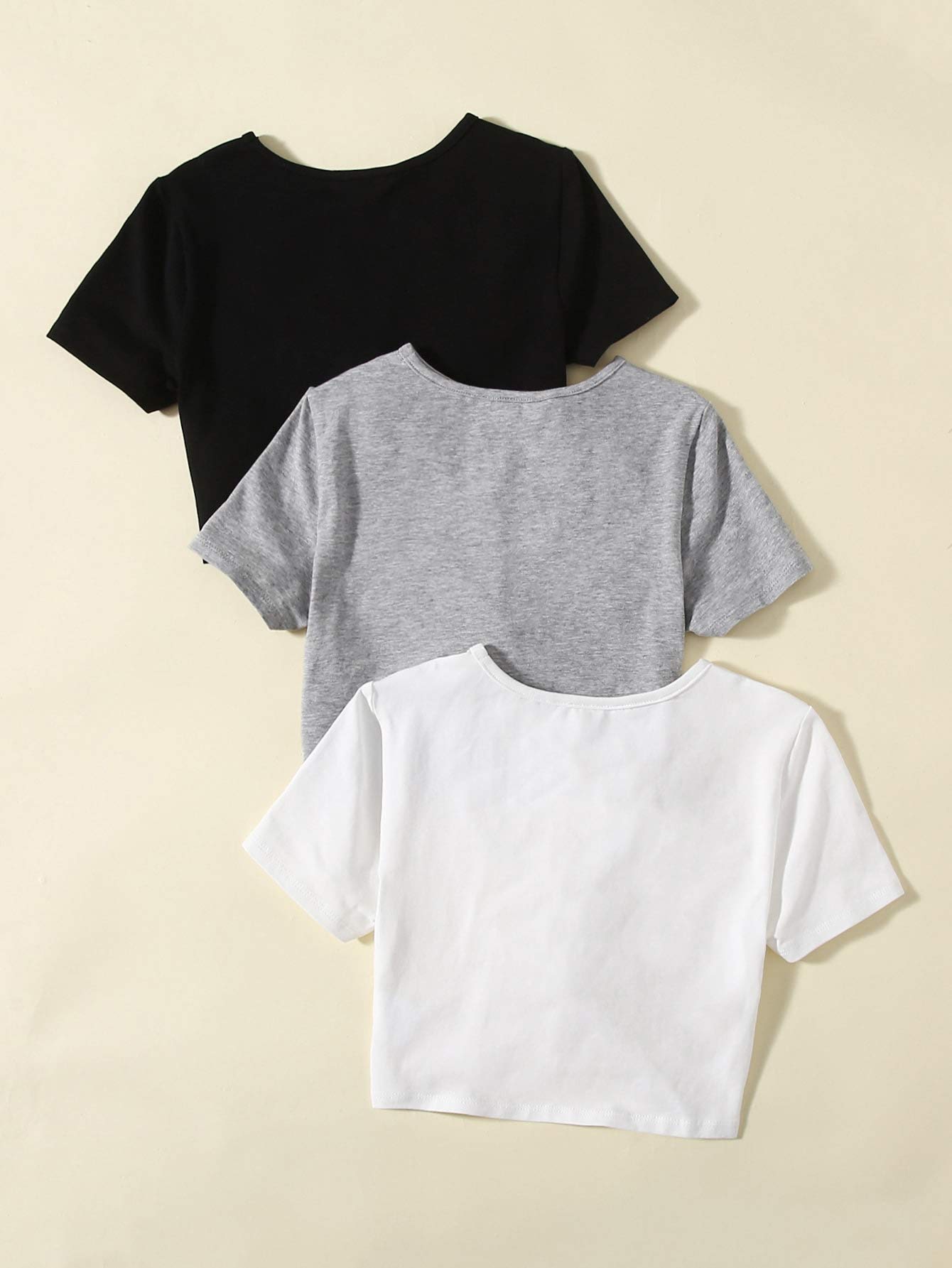 SHENHE Girls 3-Piece Twist Front Short Sleeve Crop Top Set | Trendy Crewneck T-Shirts for Teens | Perfect for Summer Outfits, Beach Vacations & Casual Wear