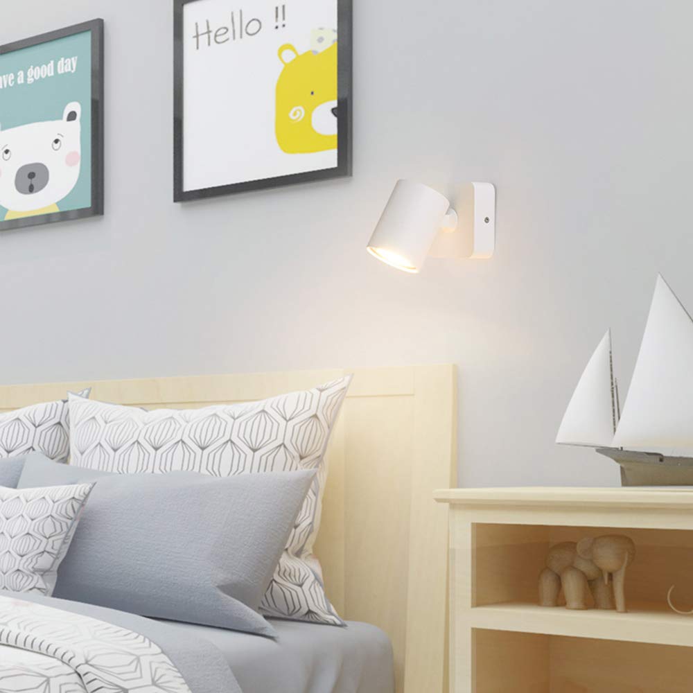 2-Pack Adjustable Rotatable GU10 LED Wall Sconce - White Bedside Reading Light, Ceiling Spotlight for Bedroom, Living Room & Office Lighting