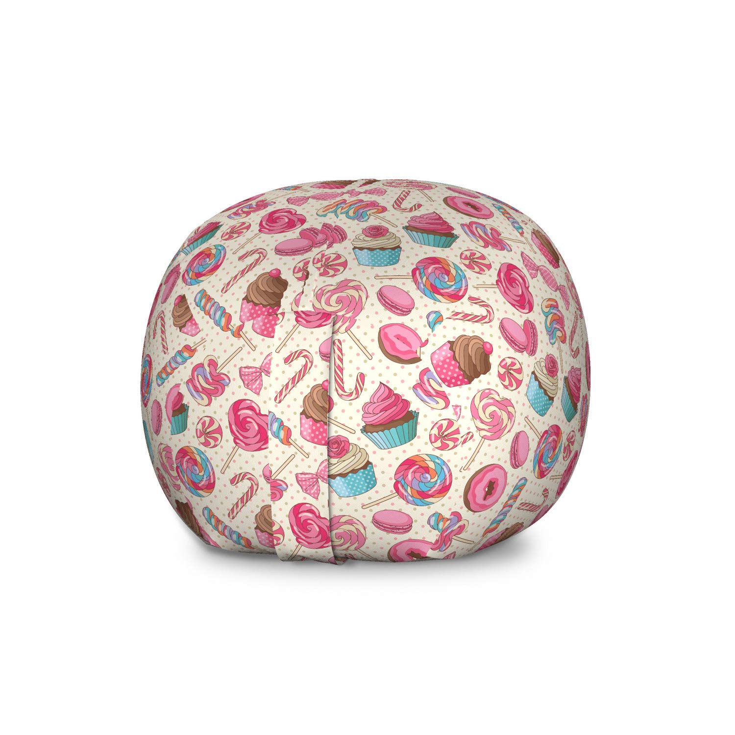 Ambesonne Large Washable Toy Storage Bag Chair - Candy Cane, Lollipop, Macaroon, Cupcake & Donut Polka Dot Pattern Stuffed Animal Organizer | Perfect for Kids' Room, Playroom & Nursery Organization