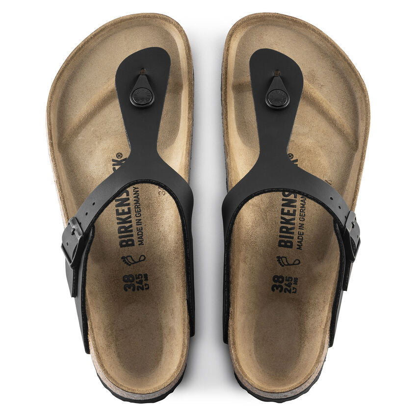 Birkenstock Gizeh Birko-Flor Classic Footbed Sandals for Women - Comfortable Black Leather Sandals for Walking, Travel & Everyday Wear