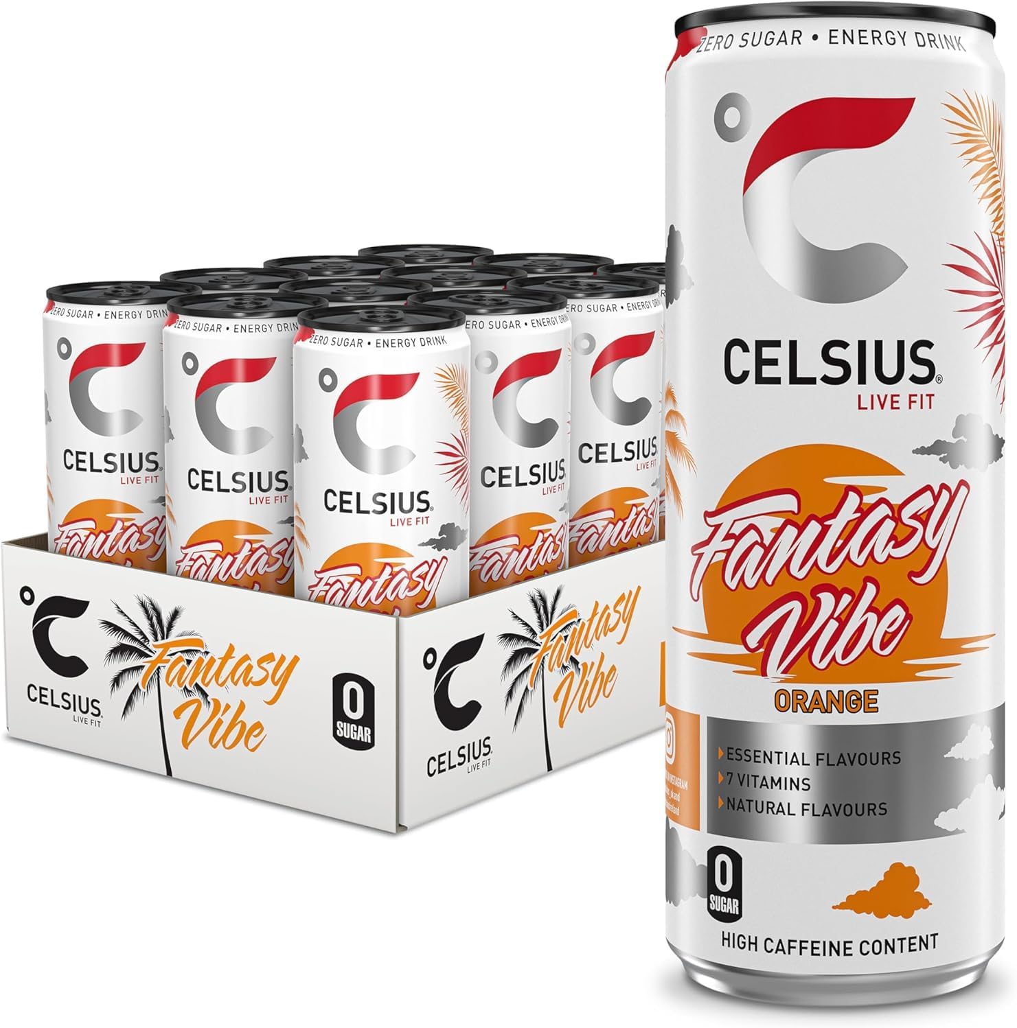 CELSIUS Fantasy Vibe Energy Drink 12 Pack (12x355ml) - Zero Sugar, 200mg Caffeine, Refreshing Citrus Flavor - Boost Energy for Workouts, Gaming & Study
