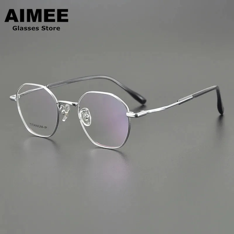 Aimee Unisex Full Rim Flat Top Round Polygon Titanium Eyeglasses 5016 - Lightweight & Durable Eyewear for Work, Reading & Fashion (Available in Multiple Colors)