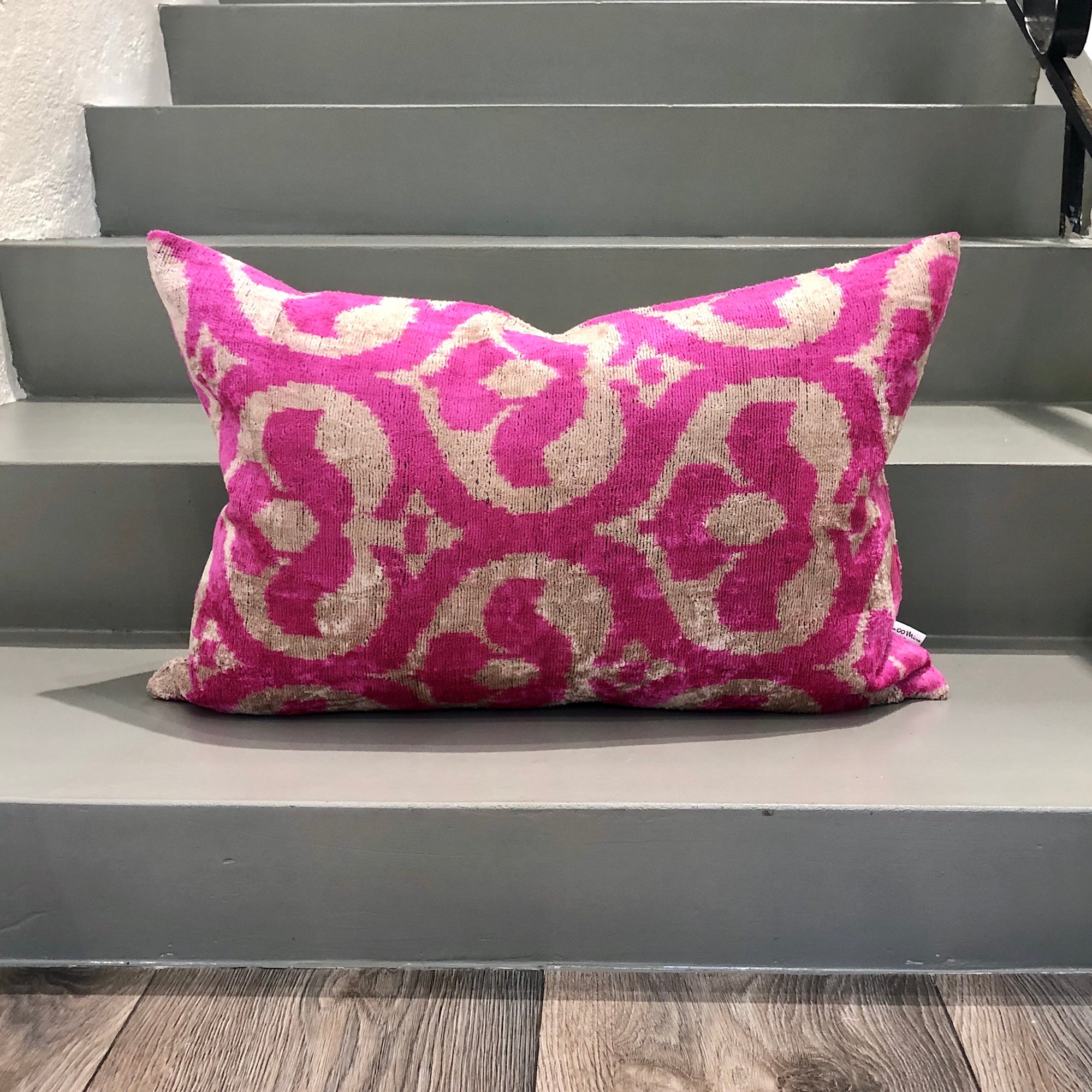 Velvet Ikat Cushion Cover Pink Paradise - Soft Decorative Throw Pillow Case for Sofa, Bed, Chair - Boho Home Decor & Living Room Accent