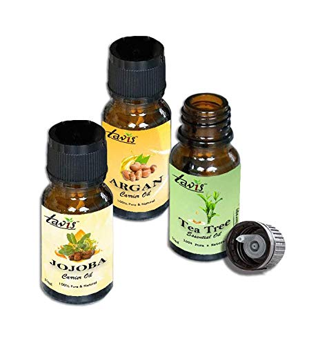 Pure Tavis Argan Oil, Jojoba Oil & Tea Tree Oil Set for Hair & Skin Care - Natural Moisturizer for Dry Scalp, Face & Body - Perfect for DIY Beauty & Aromatherapy