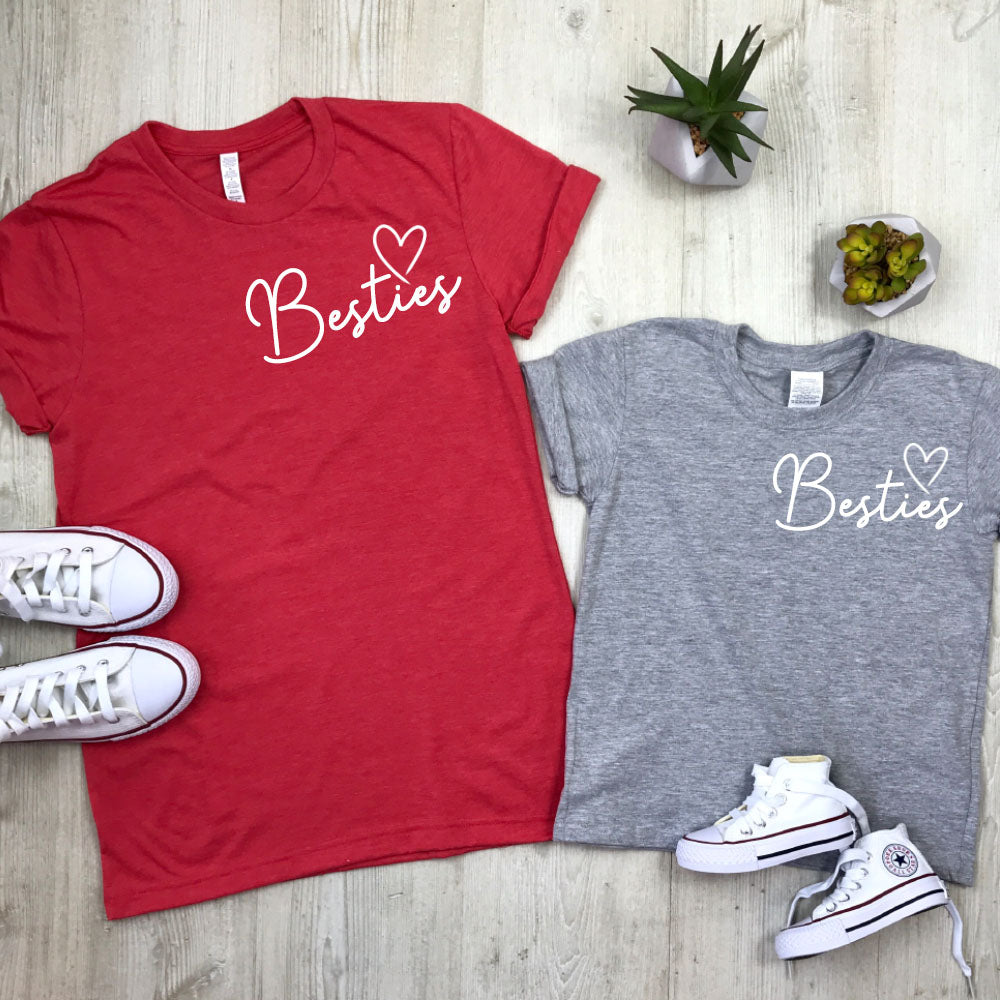 Besties Matching Mother and Daughter T-Shirts with Mini Logo - Cute Family Outfits for Casual Wear, Holidays & Photo Shoots