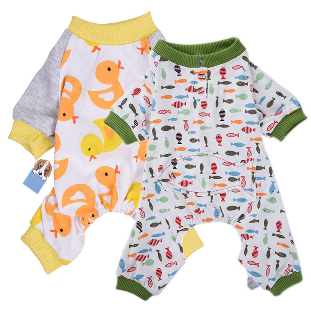 Amakunft 2-Pack Soft Cotton Dog & Cat Onesie Pajamas - Cozy Pet Rompers & Jumpsuits for Small Dogs & Cats - Perfect for Indoor Sleeping & Lounging