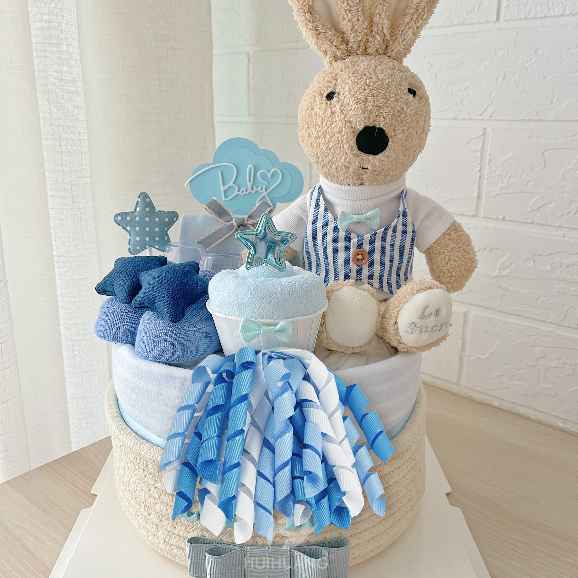 HUIHUANG Self-Adhesive Curly Gift Bows - 6 Pack 6 Inch Baby Blue Ribbon Bows for Gift Wrapping, Gift Bags, Party Favors | Perfect for Baby Showers, Birthday Presents & Wedding Decorations