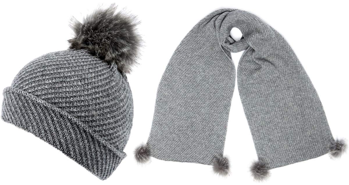 Alice Hannah Alina Diagonal Ribbed Beanie and Scarf Set - Winter Knit Hat & Matching Scarf for Women - Cozy Accessories for Cold Weather, Snow Days & Outdoor Activities