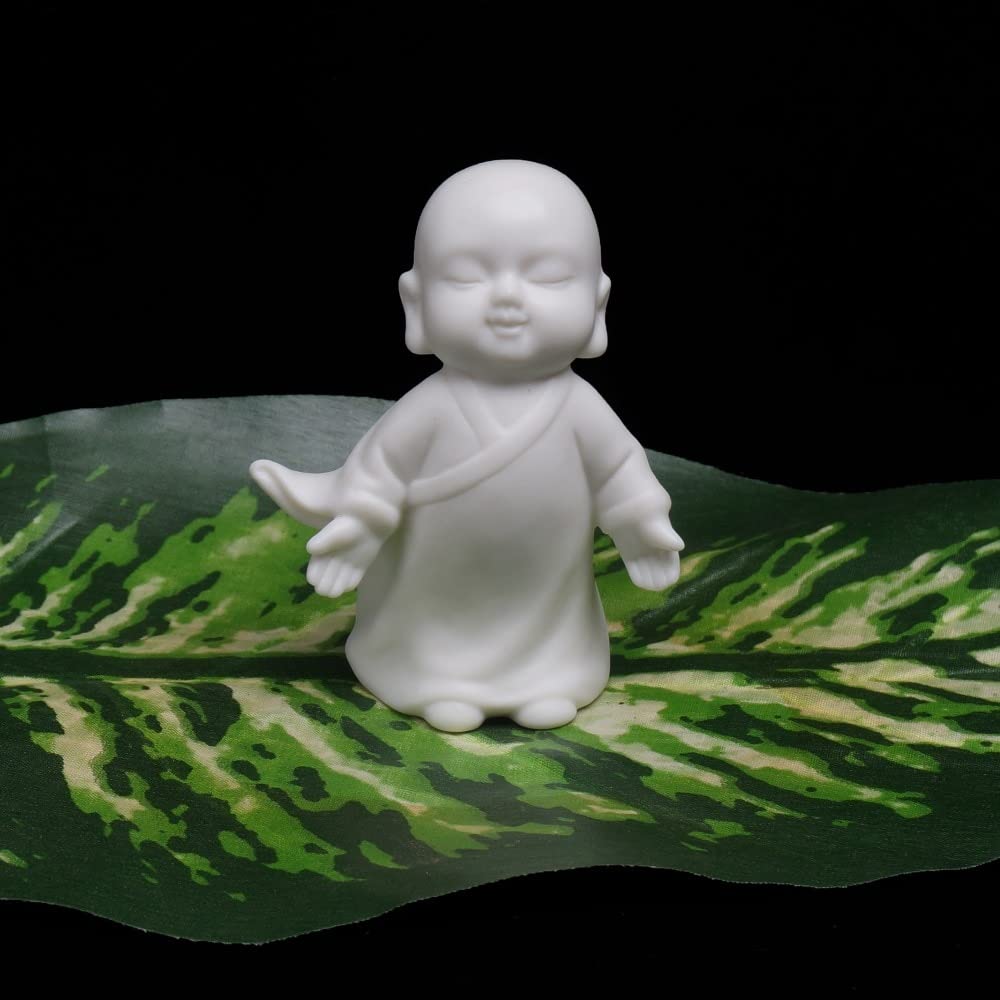 LILOVE Small Buddha Statue Monk Figurine - 4pcs Handmade Ceramic Yoga Decor, Indian Tea Pet & Meditation Ornament for Home, Office, Zen Garden Decor