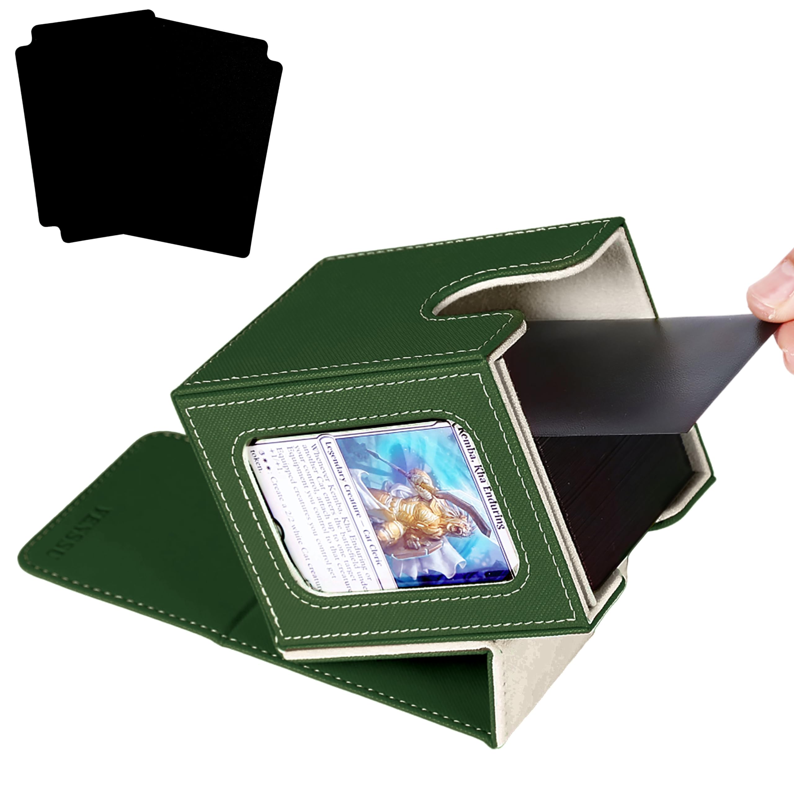 Venssu MTG Commander Deck Box - Holds 100 Double Sleeved Cards, TCG Storage Case with 2 Dividers & 1 Toploader (Green & White) - Perfect for Magic: The Gathering Tournaments, Card Collection Organization, and Game Night Storage