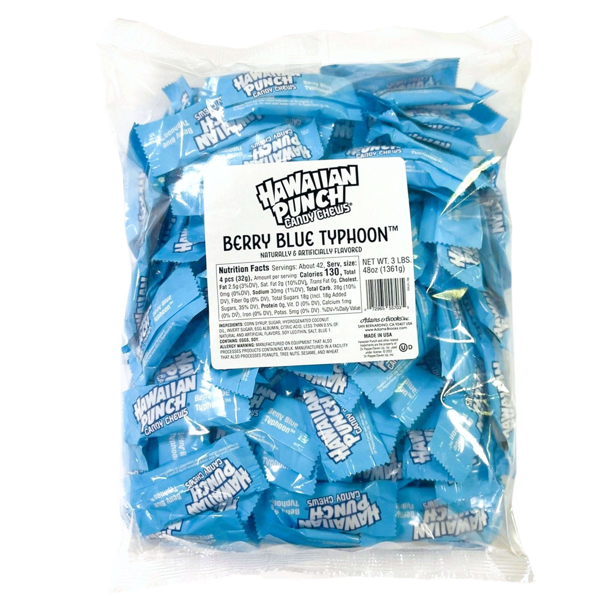 Hawaiian Punch Blue Raspberry Candy Chews - 3lb Bulk Bag - Sweet & Tangy Fruit Flavored Chewy Candy for Parties, Snacks & Movie Nights