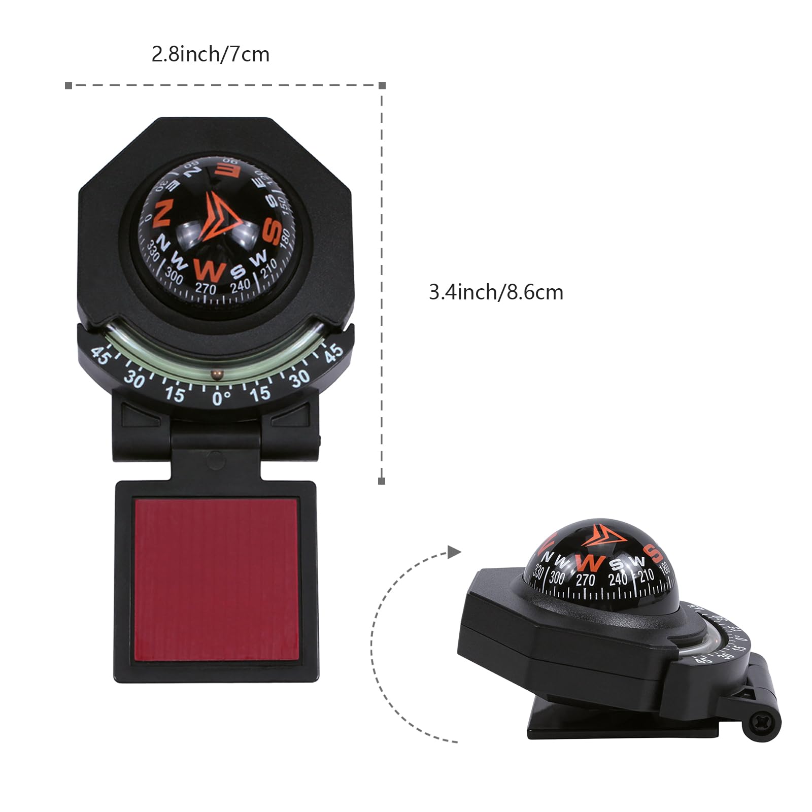 Adjustable Car Compass Ball with Stick - for Marine, Boat, Truck & Hiking Navigation