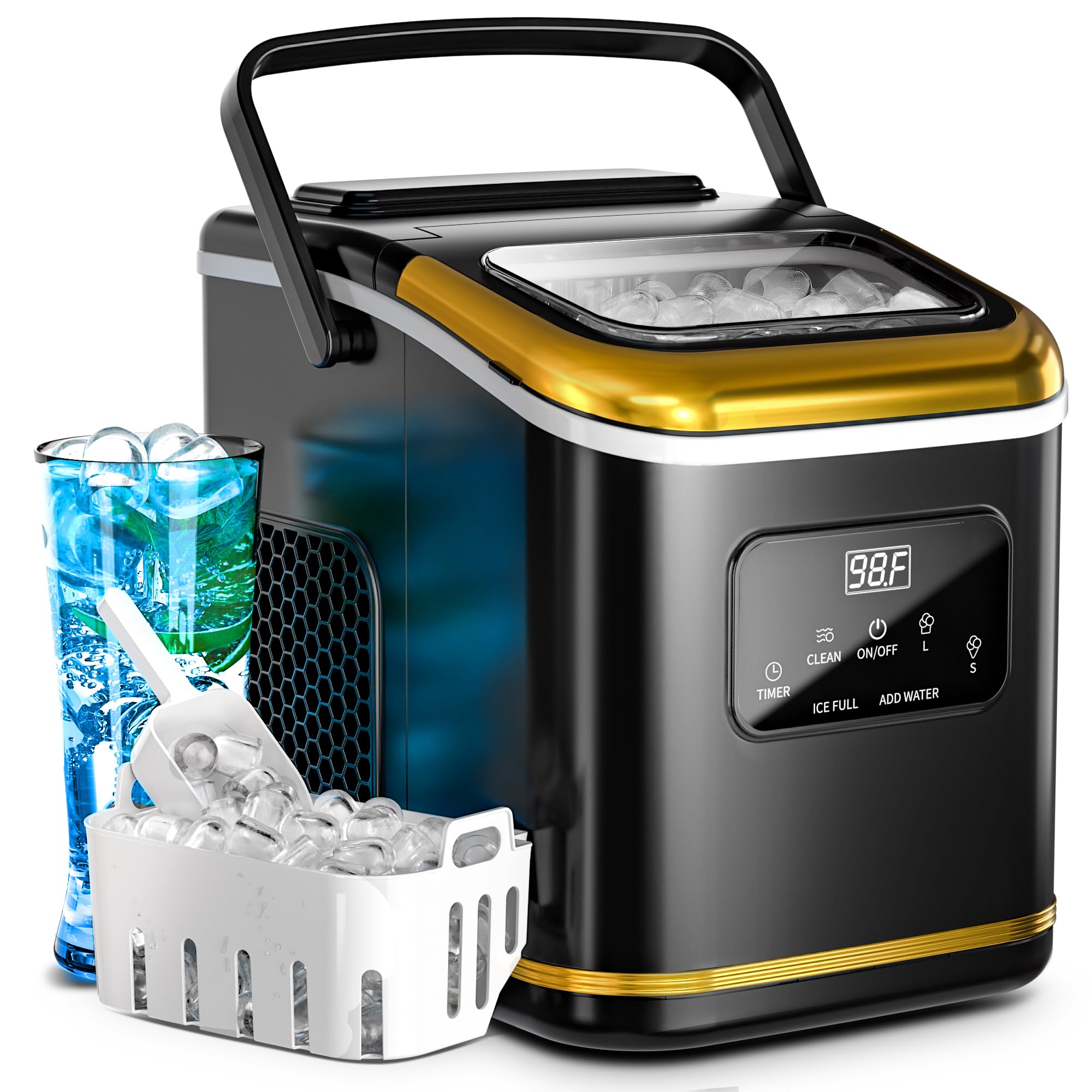 Kismile 28lbs/24Hrs Portable Countertop Ice Maker with LED Screen & Self-Cleaning - Compact Ice Machine for Home, Kitchen, RV, Office & Outdoor Use (Black)