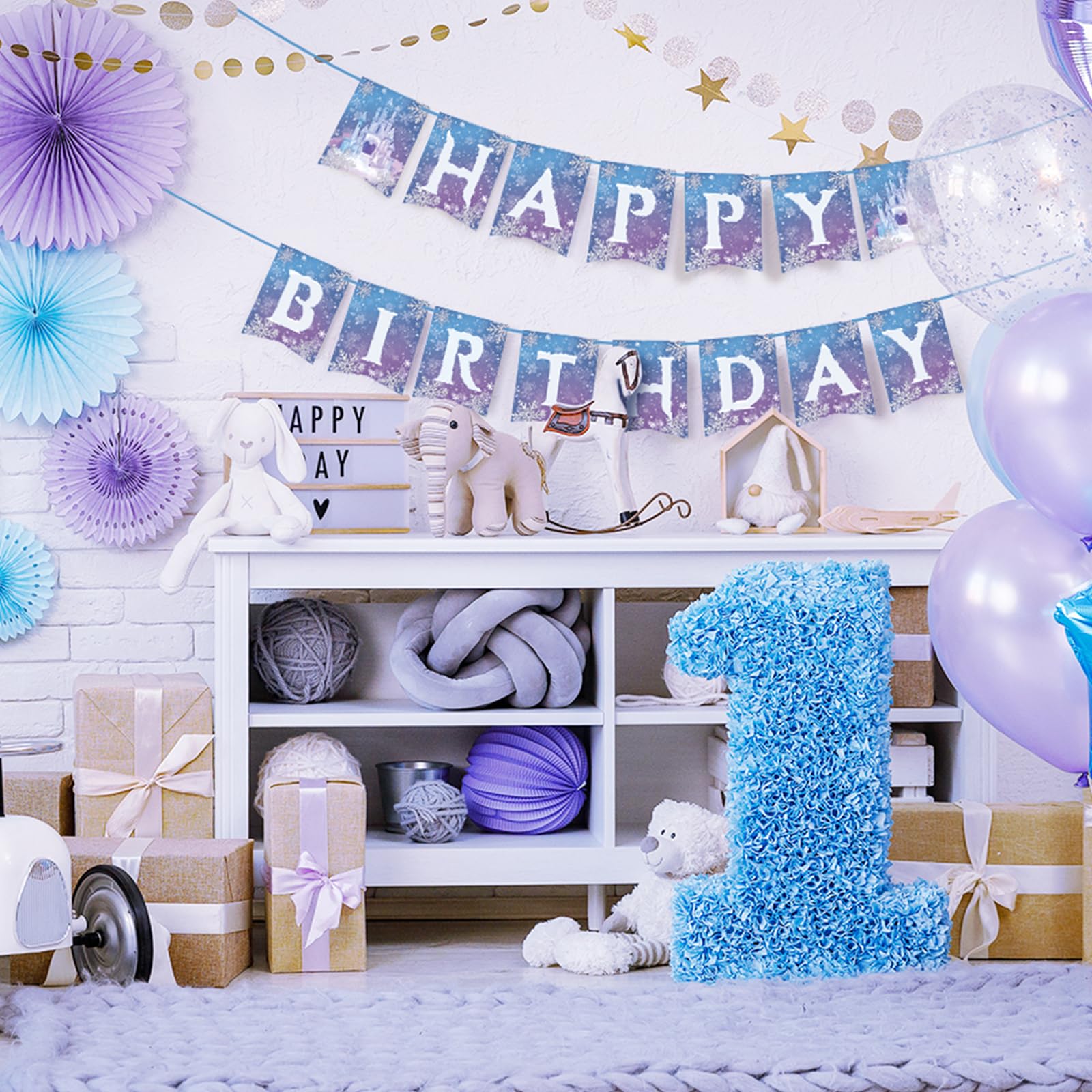 Frozen Birthday Party Banner - Winter Snowflake Happy Birthday Decorations for Winter Wonderland & Christmas Party Supplies - Perfect for Kids' Birthday, Holiday Celebrations & Themed Events