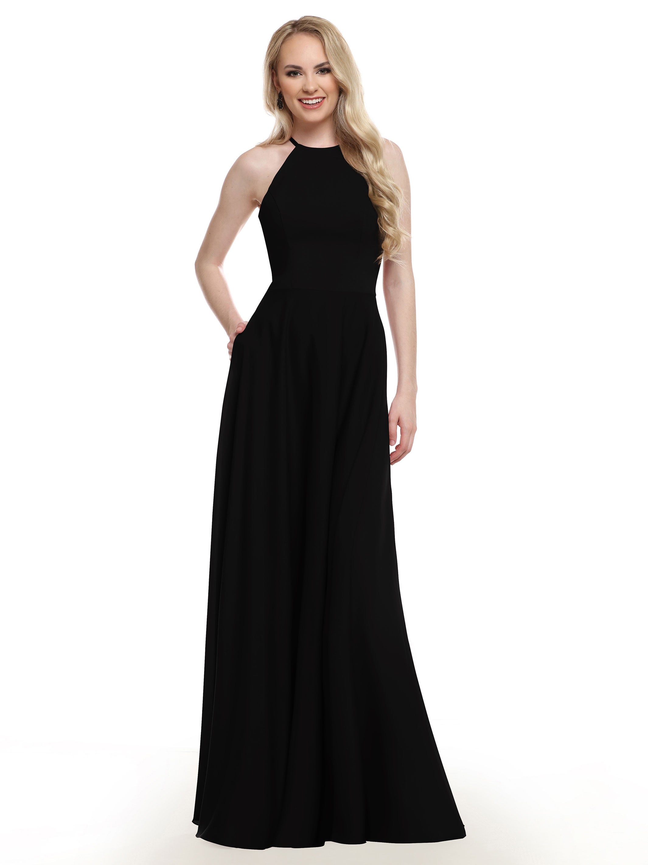 83022 Stretch Chiffon Halter A-Line Bridesmaid Dress with Pockets - Elegant Formal Gown for Weddings, Parties & Special Occasions
