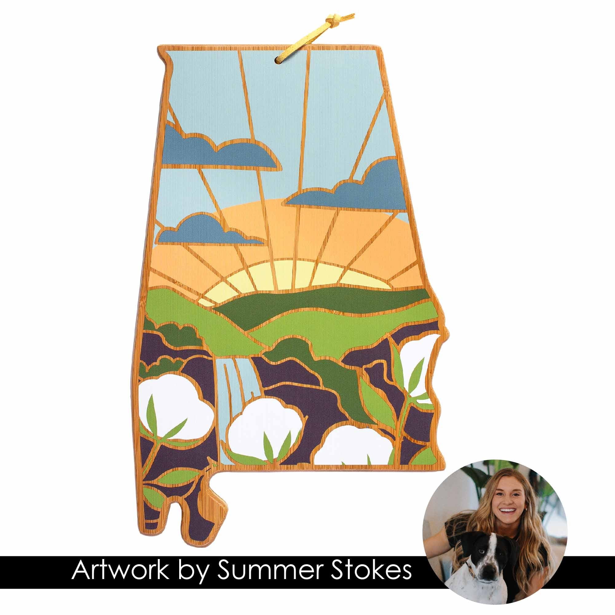 Handcrafted Alabama-Themed Wooden Cutting Board with Summer Stokes Artwork – Perfect for Kitchen Decor, Gift Giving & Southern Home Style