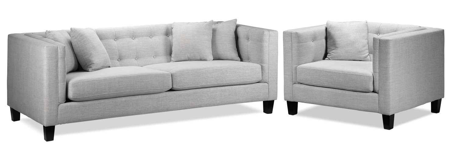 Astin Sofa and Chair and a Half Set in Grey - Modern Living Room Furniture for Small Spaces | Perfect for Apartments, Condos & Cozy Homes