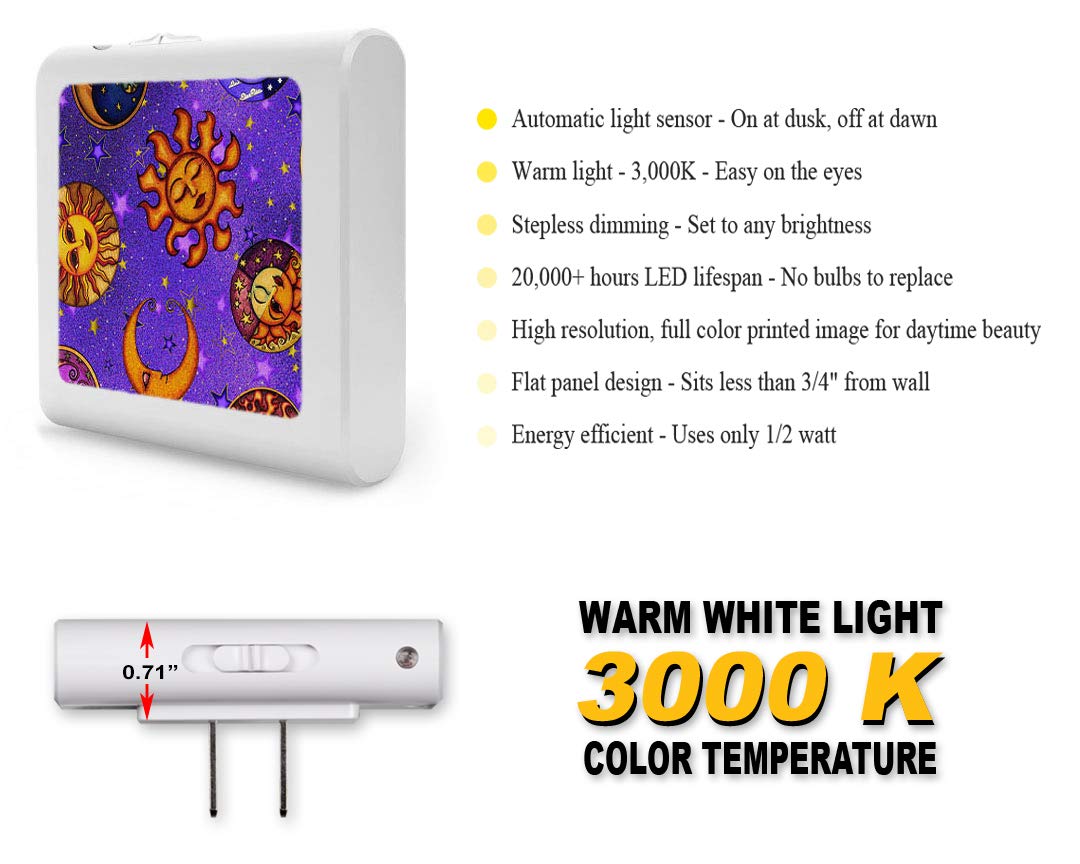 Dimmable LED Night Light with Auto On/Off Sensor - Adjustable Brightness & Warm Light for Bathroom, Hallway, Nursery & Bedrooms - Moon Face Design by Dan Morris - Perfect for Nighttime Safety & Comfort