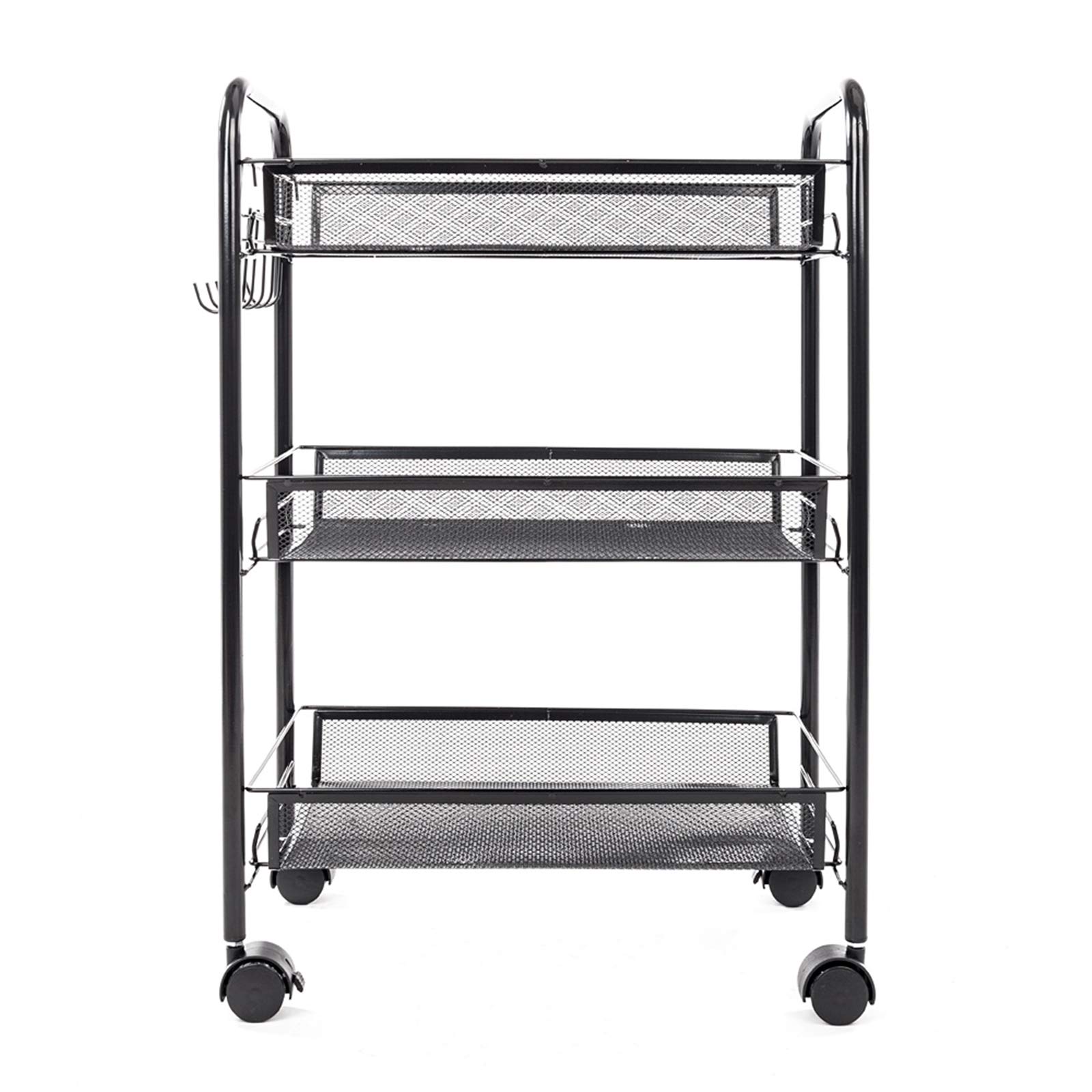 3-Tier Mesh Wire Rolling Cart with Lockable Wheels - Multi-Purpose Utility Cart for Home, Office & Kitchen Storage Organization (Black) | Perfect for Pantry, Bathroom, Garage & Dorm Room Organization