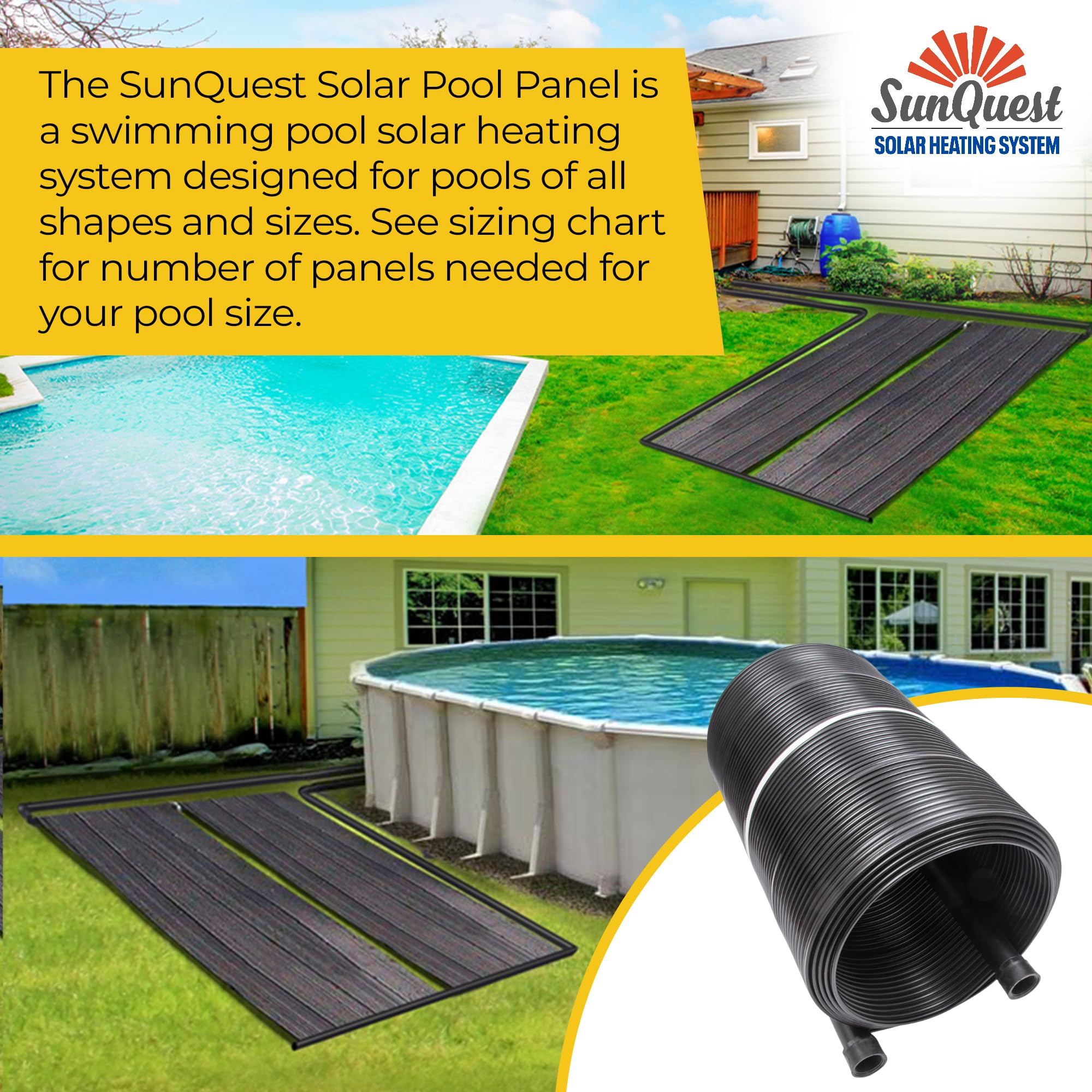 SunQuest Solar Pool Heater Panels - 2 Pack (2ft x 10ft) Solar Collectors with Diverter Kit - Efficient Solar Water Heater for Above Ground & Inground Pools - DIY-Friendly Polypropylene UV-Resistant Panels - Perfect for Extending Swimming Season & Reducing Energy Costs