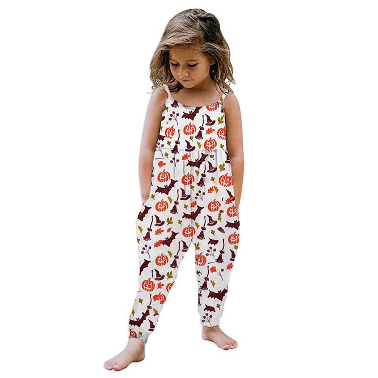 Kids Pumpkin Jumpsuit - Cartoon Girls Romper Outfit for Baby & Toddler | Halloween Costume with Adjustable Straps | Perfect for Halloween Parties, Dress-Up Play & Photo Shoots