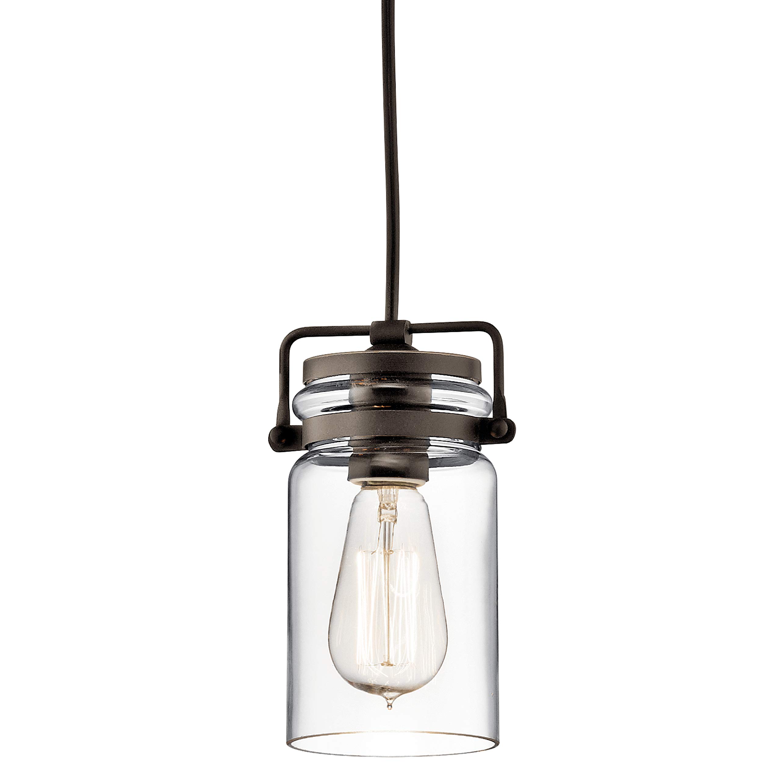 KICHLER Brinley 7.75 Inch 3-Light Pendant Light Fixture with Clear Glass Shade in Olde Bronze Finish - Perfect for Kitchen Island, Dining Room, and Entryway Lighting